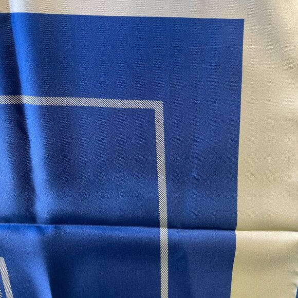 Vintage Burberrys of London Silk Scarf – Navy & Gold Geometric Border - Picture 7 of 11